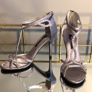 Silver rhinestone heels